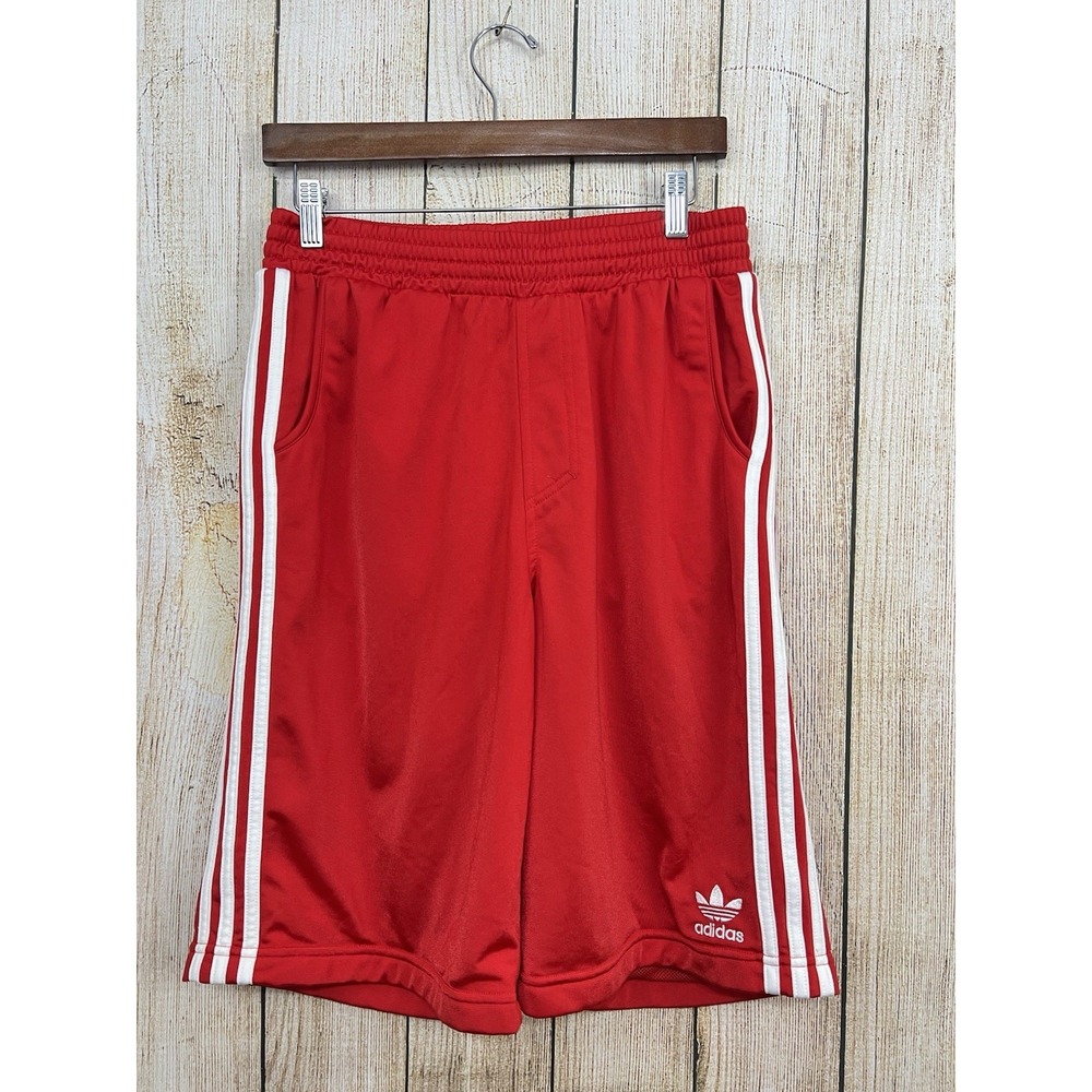 Adidas Originals Trefoil 3 Stripe Red Mesh Lined Shorts Men's Small Retro Y2K